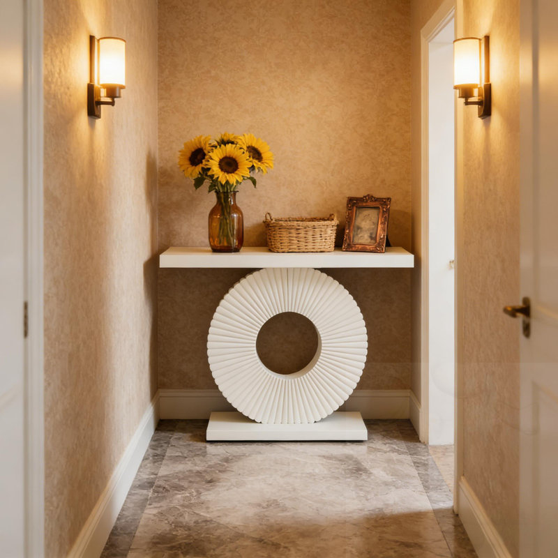 Console en bois avec base géométrique, Blanc