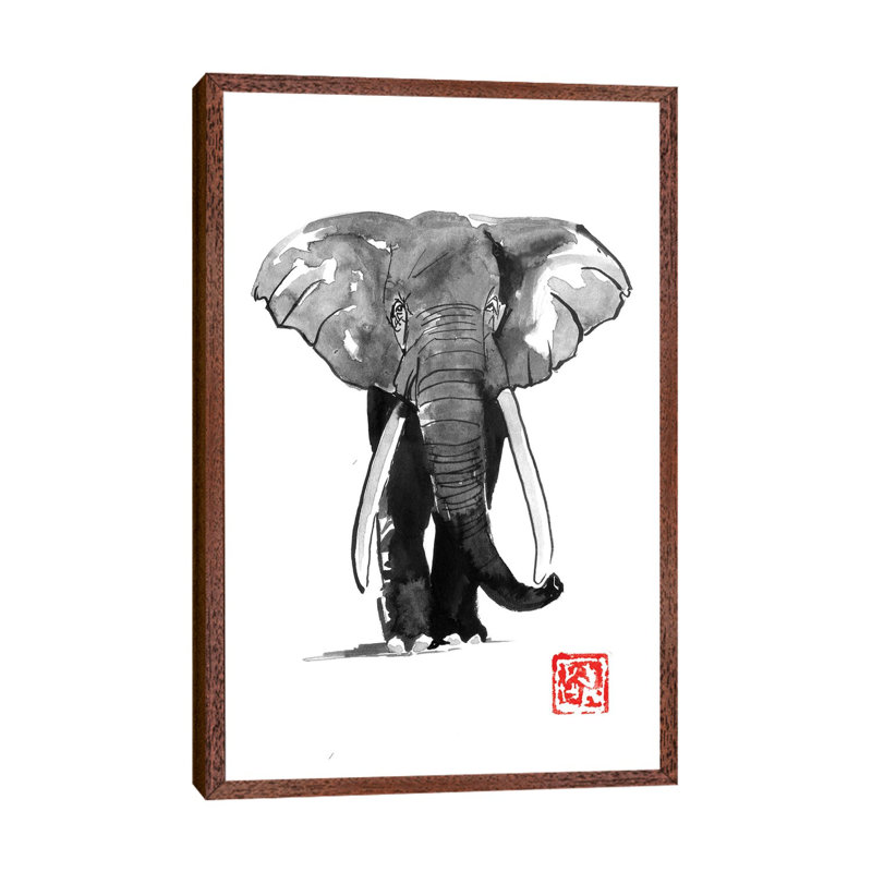 Elephant by Péchane - Painting on Canvas, Classic Brown Wood Framed, 101.6 cm H x 66.04 cm W