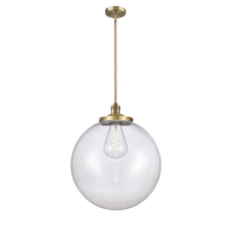 Luminaire suspendu simple à 1 lumière Frederick, Laiton brossé, Clair