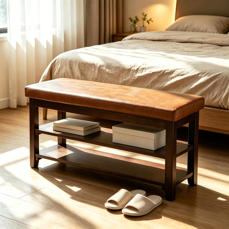 Banc de rangement pour chaussures 40 po, Marron clair