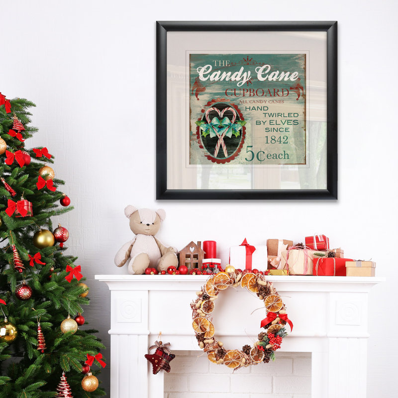 «Vintage Ad: Candy Canes», impression, Blanc / aubergine / banane / brun clair / rouge br, H 17,5 po x l 17,5 po x P 1,5 po