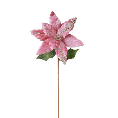 Kohnieu grande fleur de Noël artificielle avec tiges et feuilles