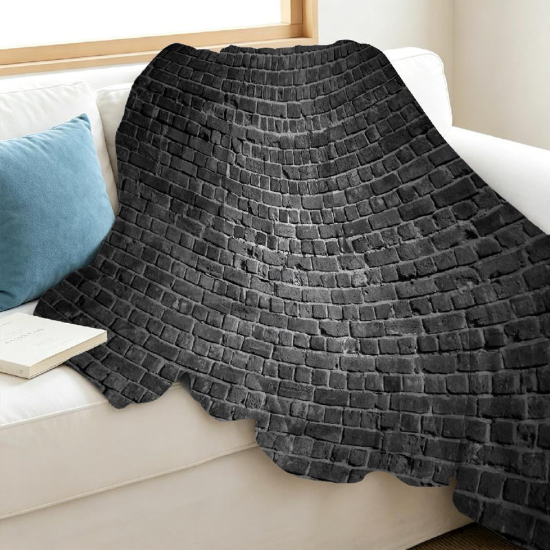 Jeté en flanelle transparente molletonné ultra doux, imprimé brique noir foncé foncé, Jeté 40 po x 50 po