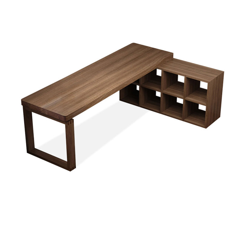Bureaux en bois massif en L noyer, H 29,53 po x l 70,87 po x P 23,62 po