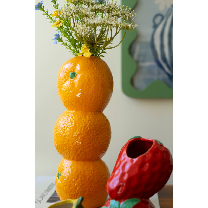  Fruit-Themed Ceramic Bud Vases – 10" Tall, 2 x Set of 3