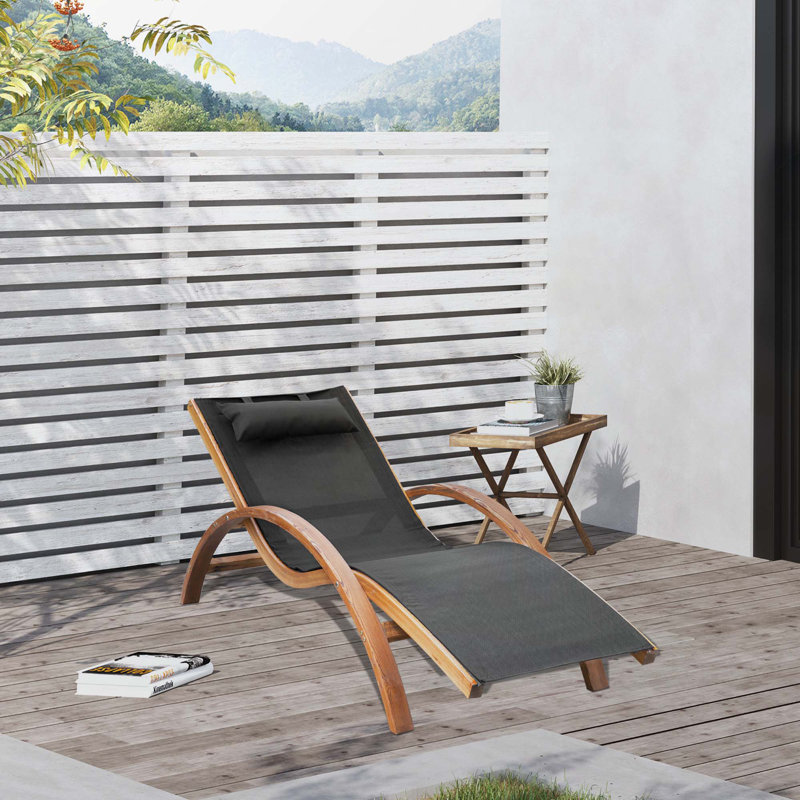 Chaise longue d'extérieur en bois avec coussin,