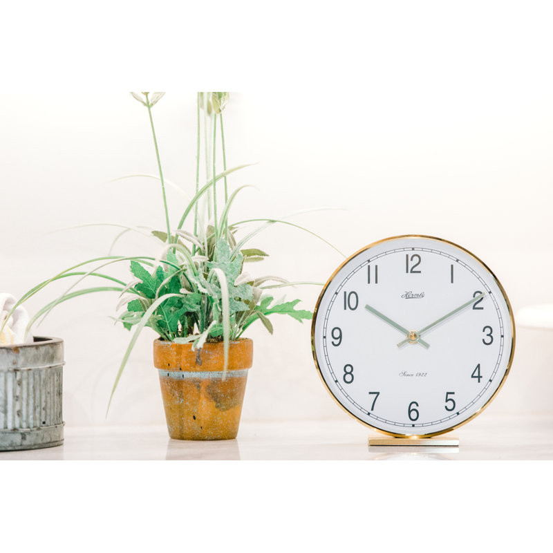 Modern & Contemporary Analogue Metal Quartz Movement / Crystal Tabletop Clock in White/Gold
