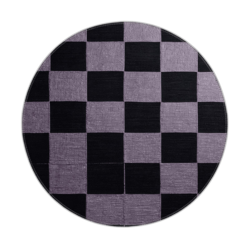 Tapis d'intérieur et d'extérieur à carreaux gris, Rond 5 pi