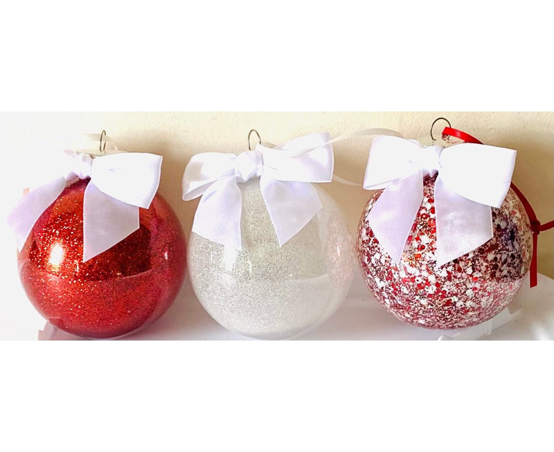 Ensemble de 3 ornements incassables rouge, blanc et canne de bonbon