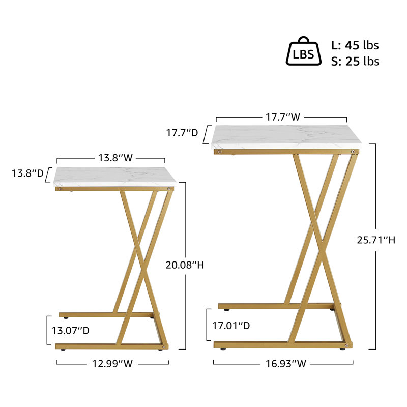 Mercer41 C-Shape Side End Table Set of 2