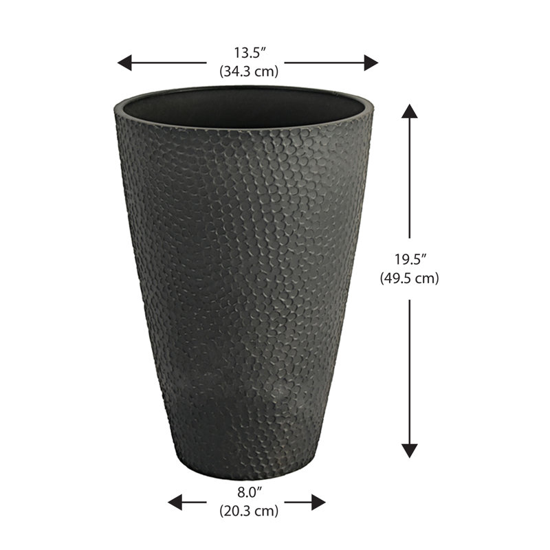 Cara Composite Hammer Texture Pot Planter, Gray