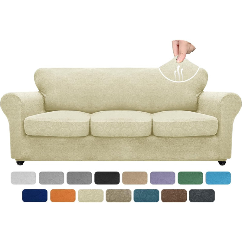 Housse de canapé extensible 4 pièces pour canapé 3 coussins Housse de canapé extra large pour chiens et chats, Beige