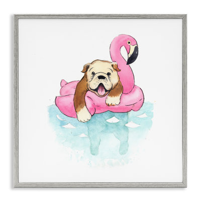 «Bulldog in Pool Float», art de la giclée encadrée par Geoff Allen