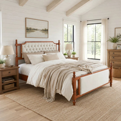 Upholstered Platform Bed with Button Tufted Headboard, Solid Wood Frame, Velvet Upholstery, No Box Spring Needed, French Country Style