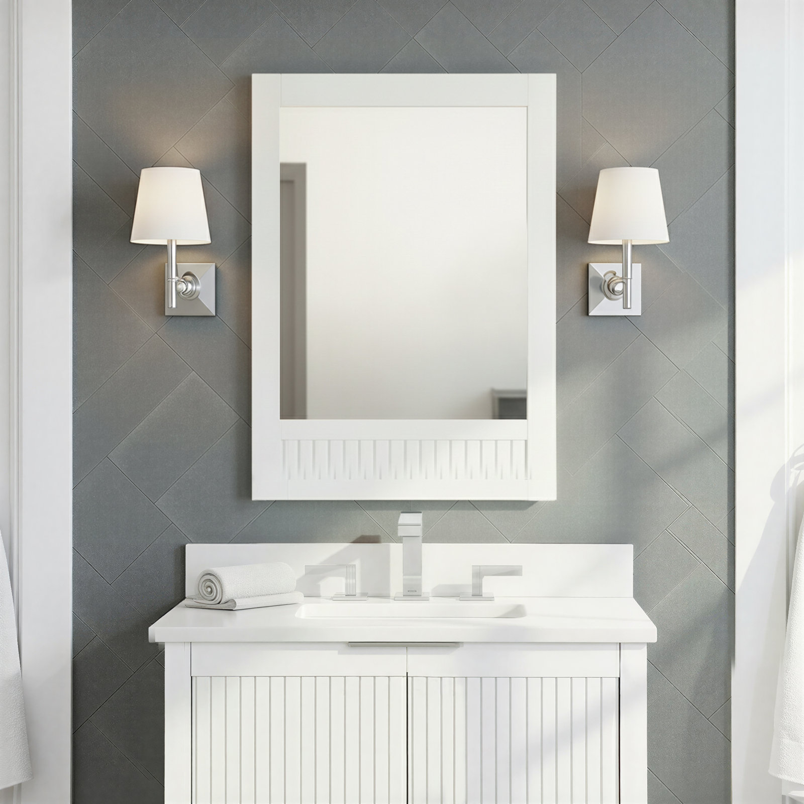 Through Lines Mirror, 30" x 22", White
