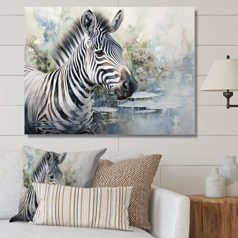 Zèbre aquarelle élégante - décoration murale zèbre, H 30 po x l 40 po x P 1,5 po