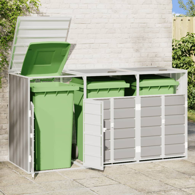 Vidaxl Wheelie Bin Storage For Triple Bins Gray 85"X31.9"X45.3" Steel, Gray