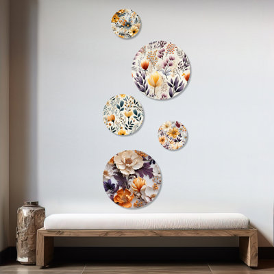 Janes - Floral Floral Round Wall Art Set Of 5