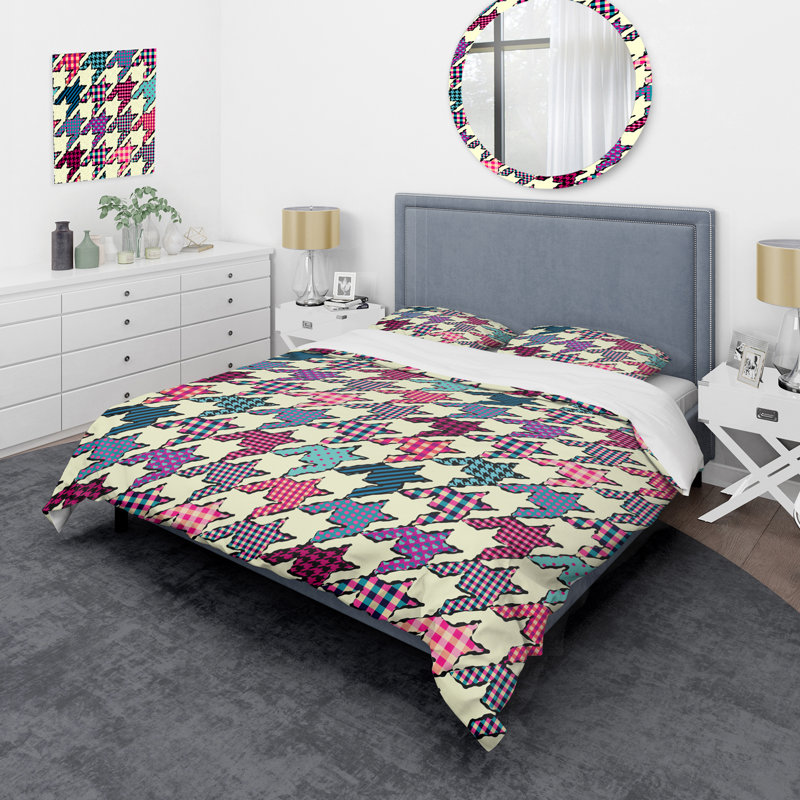 Multicolor Geometric Patchwork - Abstract Duvet Cover Set - Microfiber Polyester, King Duvet Cover + 2 King Shams