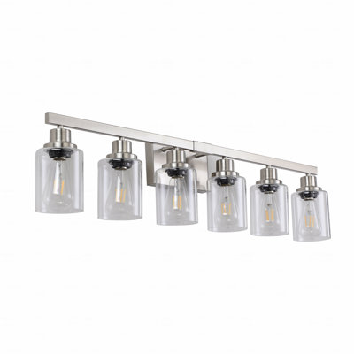 Luminaire de meuble-lavabo de 37 po de style moderne à 37 lumières de 37 po de style moderne avec finition en nickel brossé et abat-jour en verre transparent