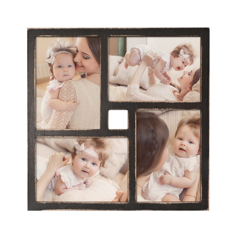 Collage Picture Frame 5X7 4-Opening Rustic Farmhouse Collage Photo Frames 4X6 With Mat Family Muti Frame For Wall Decor Hanging Or Tabletop Display Black
