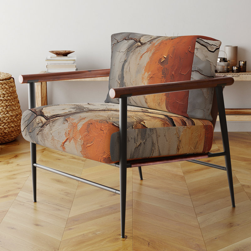 Fauteuil d'appoint rembourré orange et gris avec séquoia orange et gris, Doré