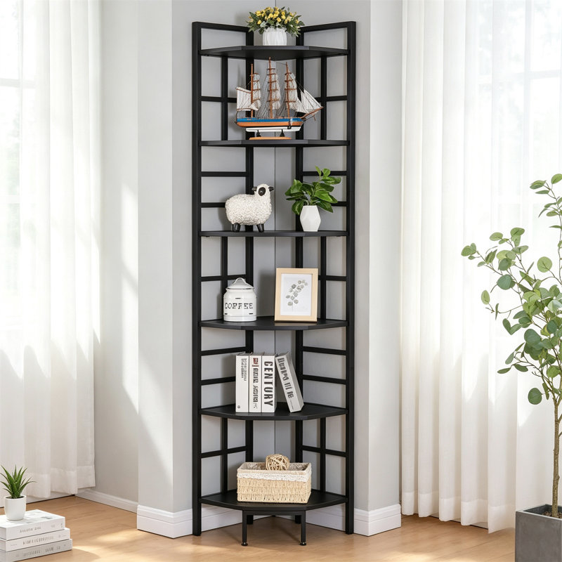 Corner Shelf, 6-Tier Tall Narrow Bookshelf, Industrial Corner Bookcase with Storage, for Home Office, Living Room, and Bedroom