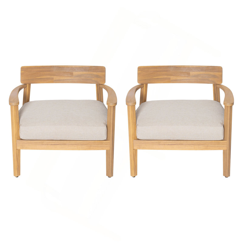 Fauteuil club en bois d'acacia avec coussin de siège Mallorca, ensemble de 2, 2