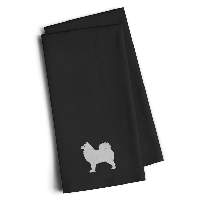 Cotton Embroidered Tea Towel Kitchen Towel, Black, 25" H x 16" W x 0.1" D