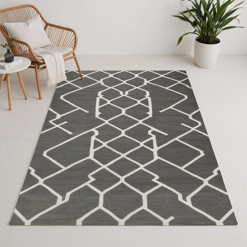 Trellis Gray Indoor and Outdoor Area Rug, Rectangle 3' x 5'