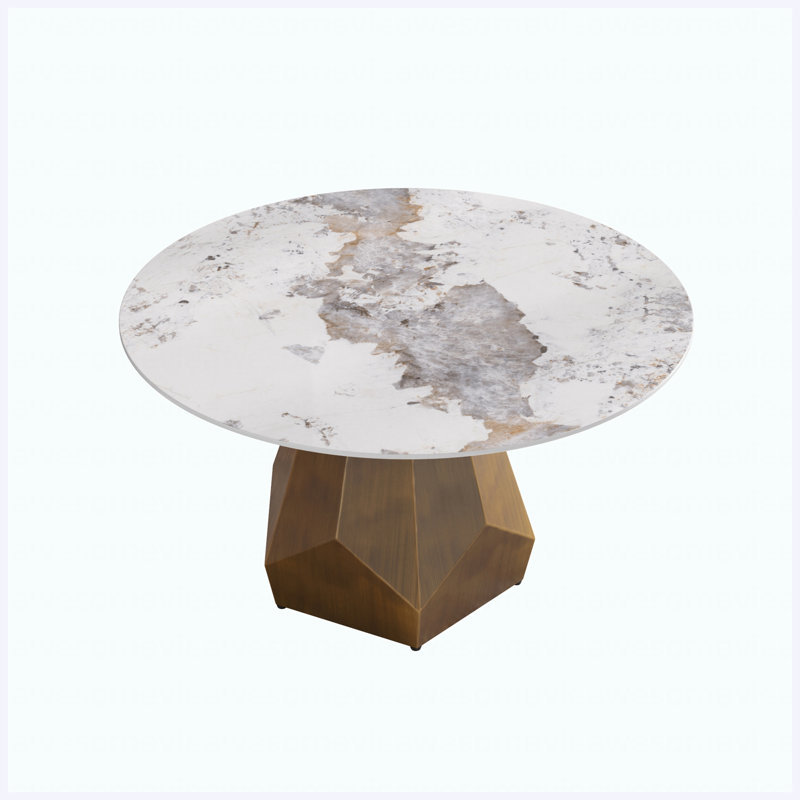 Table de salle à manger 53 po ronde en marbre artificiel avec base en métal, pouvant accueillir 6 personnes, pour la salle à manger / salon / cuisine