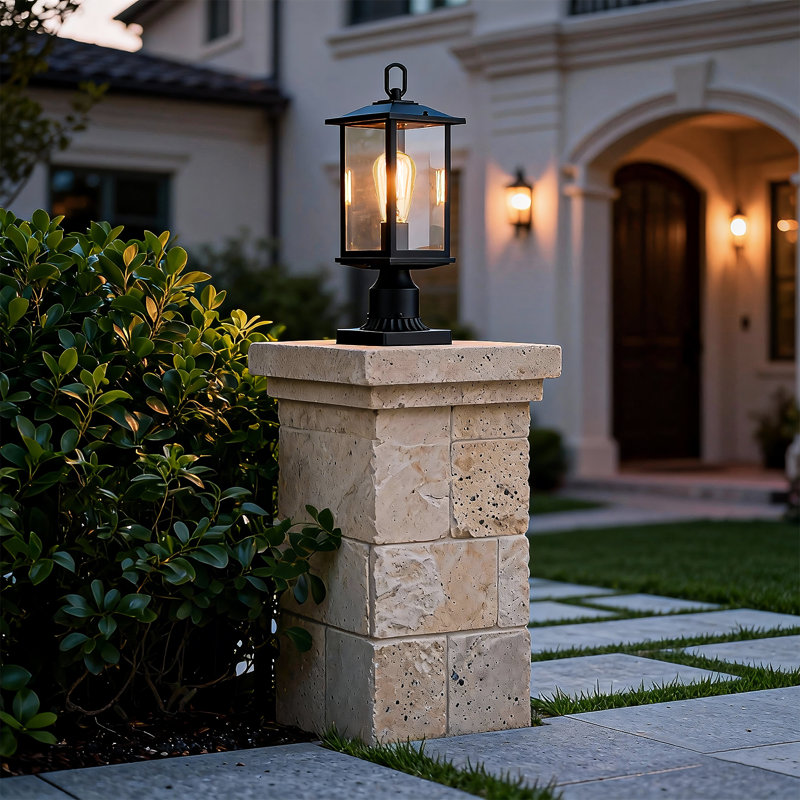 16" Outdoor Post Lights, Pole Lamp for Outside, Lamp Post Light Fixture with Pier Mount Base, Matte Black