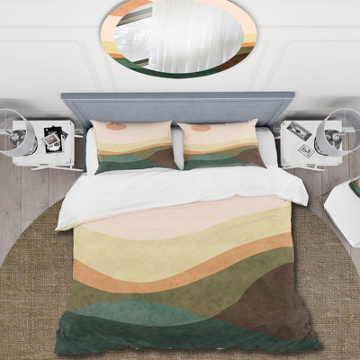 Minimalistic Retro Landscape I - Ensemble de housse de couette moderne - Microfibre de polyester