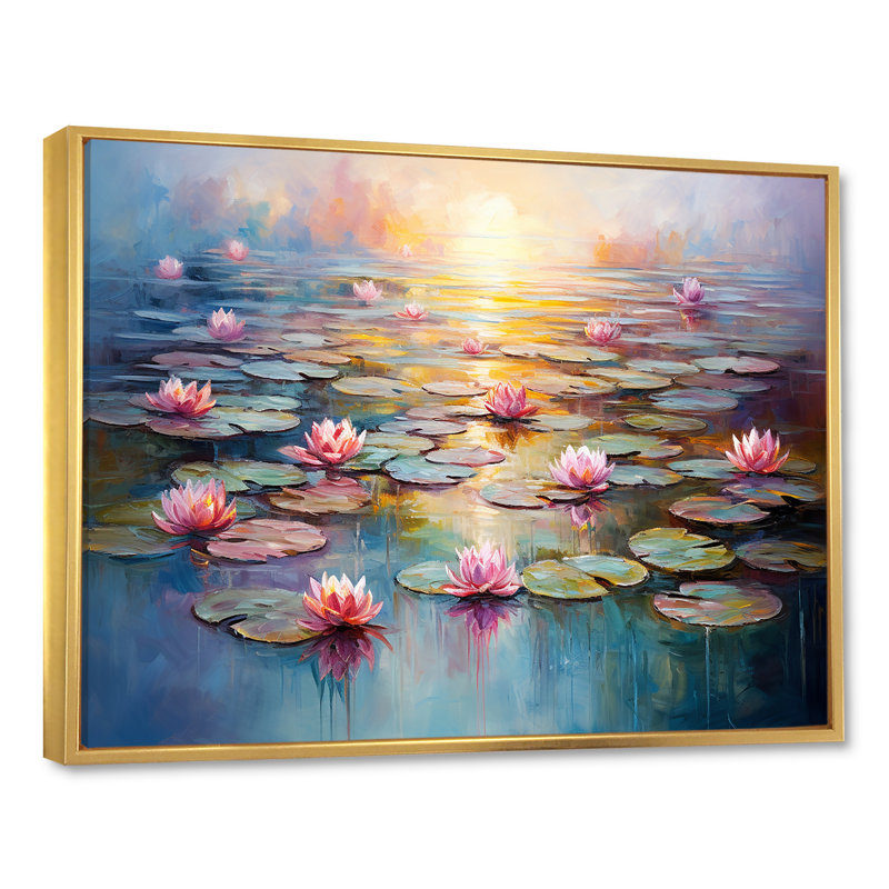 «Monets Water Lily Pond Reflections 1 - Lake», art mural, H 34 po x l 44 po x P 1,5 po, Cadre flottant doré