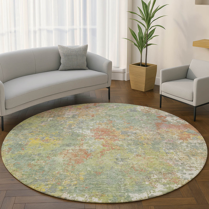 Premium Machine Washable Mayfield abstract Rug, Green, 8' Round
