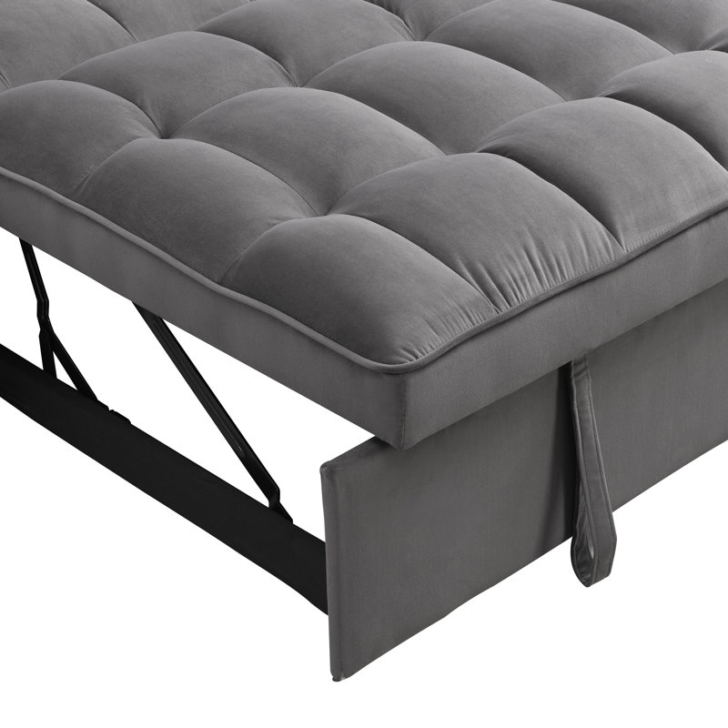 Dark Grey Bed With Trundle, High - Quality Velvet 2 Seat, Convertible To Sleeper Or Recliner, Adjustable Back For Sitting, Lying, Sleeping, Easy Clean And Maintain, Pillows, Ports Phone Stand Seat