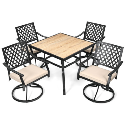 Ensemble de salle à manger en rotin avec coussins moelleux 5 pièces Patiojoy 4 chaises pivotantes avec table de salle à manger pour piscine et jardin gris