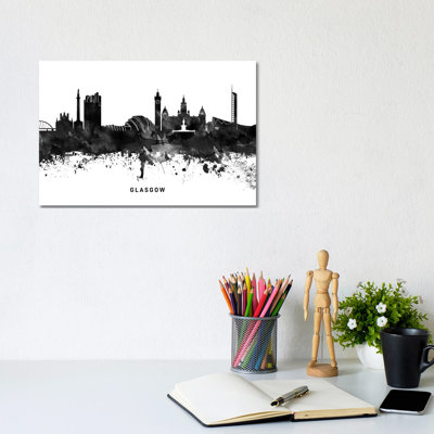 Glasgow Skyline Black & White - Wrapped Canvas Print