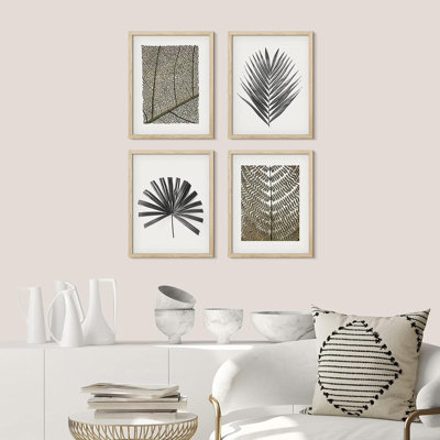 Minimal Botanical " IDEA4WALL Framed Duotone Tropical Forest Plant Leaf Wall Art, Set Of 4 Collage Nature Garden Wall Decor Prints, Nature Wilderness Wall Decor For Living Room, Bedroom " 4 - Pieces