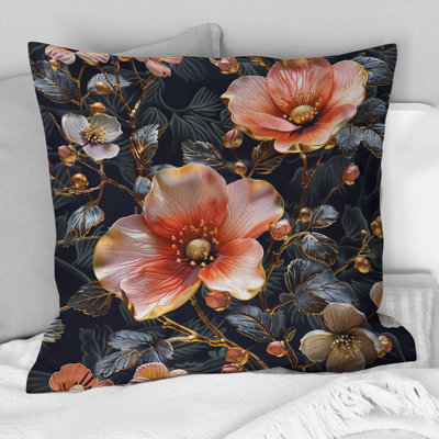 Coussin lombaire bohème rose et noir Boho Floral Meadows II