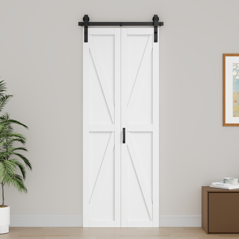 Porte de grange pliante en forme de K de 84 po de hauteur avec ensemble de quincaillerie d'installation, 32 po x 84 po