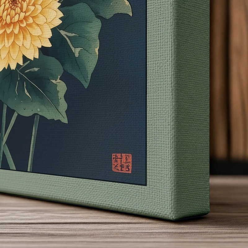 Chrysanthemum Study Botanical - Wrapped Canvas, 24x16 - 61.0 x 40.6 cm, Sage Border