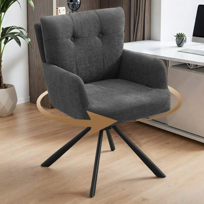 Modern Upholstered Swivel Armchairs with Tufted Back, Metal Legs