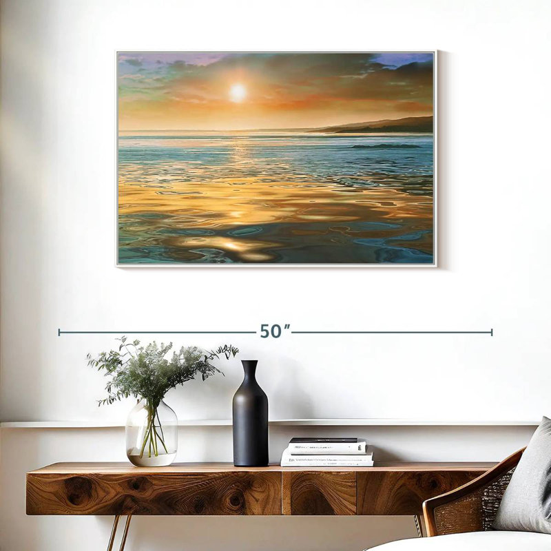 Calme du soir océan, Cadre flottant blanc, 37 po x 25 po