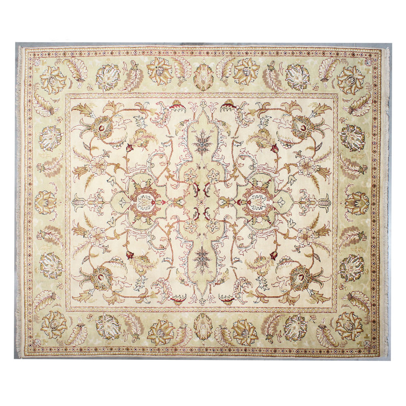Tapis beige en laine noué à la main 8 pi x 10 pi Alani Southwestern