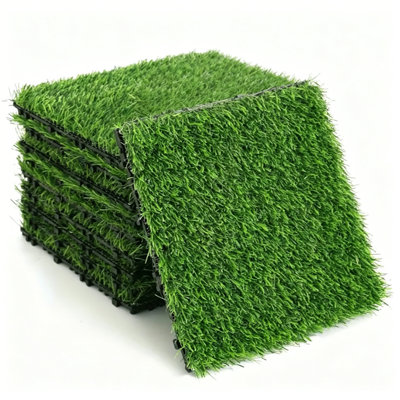 36 Pack 30.5 cm x 30.5 cm Interlocking Artificial Grass Tiles, Artificial Lawn Deck Flooring