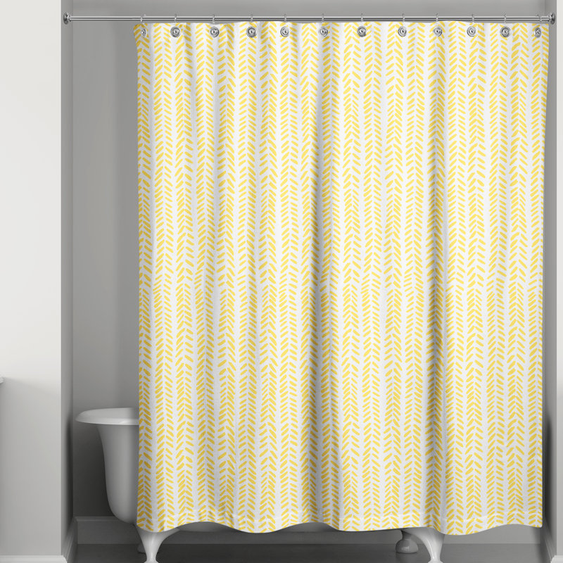  Rideau de douche géométrique simple, Blanc / jaune