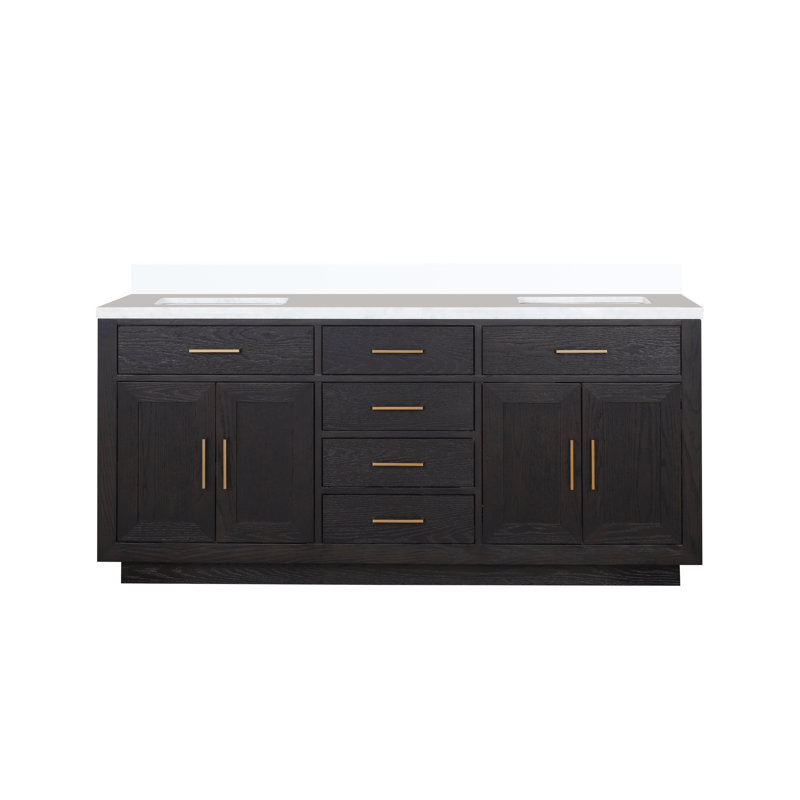 72" Double Bathroom Vanity Set, Black Oak, White Quartz