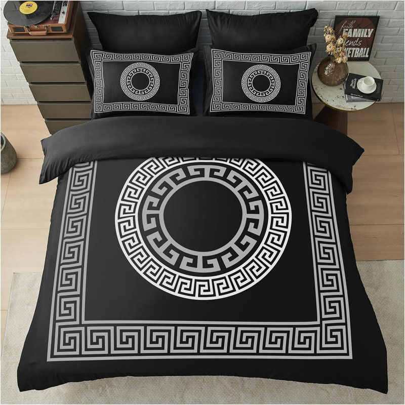 Polyester Geometric Duvet Cover Set with Pillowcases, Black, King Duvet Cover Set + 2 Standard Pillowcases