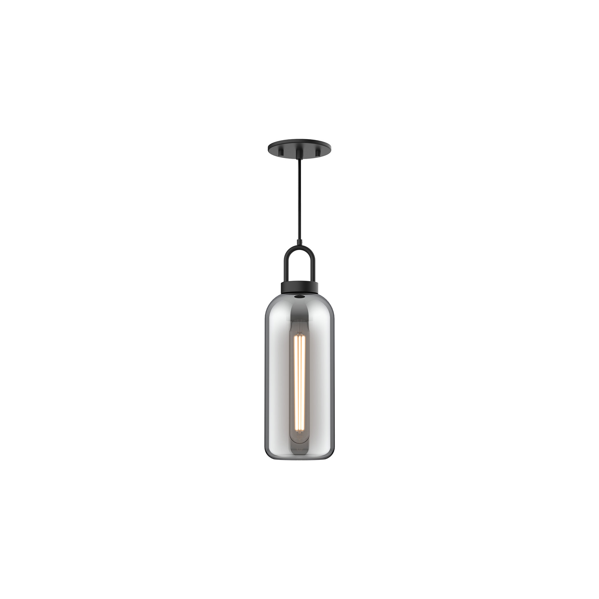Minneapolis Single Light Glass Pendant, Matte Black, 14.875" H x 5.125"W  x  5.125" D , Smoke